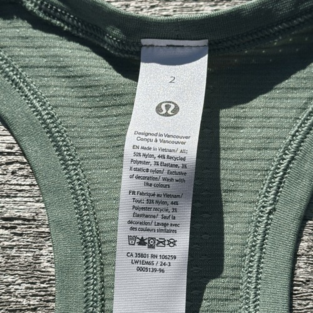 Lululemon Swiftly Tech Racerback Tank Top Race Length Grey Eucalyptus NWT SIZE 2 - Picture 4 of 7